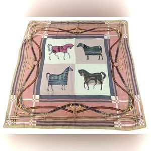Vintage Silk Scarf Rolled Hem Equestrian Horse Bridle Foulard